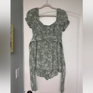 Trixxi Sage Green Floral Blouse with Tie Back